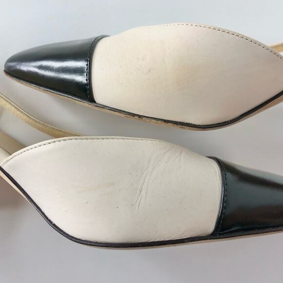 Chanel Interlocking CC Beige Glazed Calfskin Cap Toe Slingback Heeled Pumps 39 - Picture 11 of 14